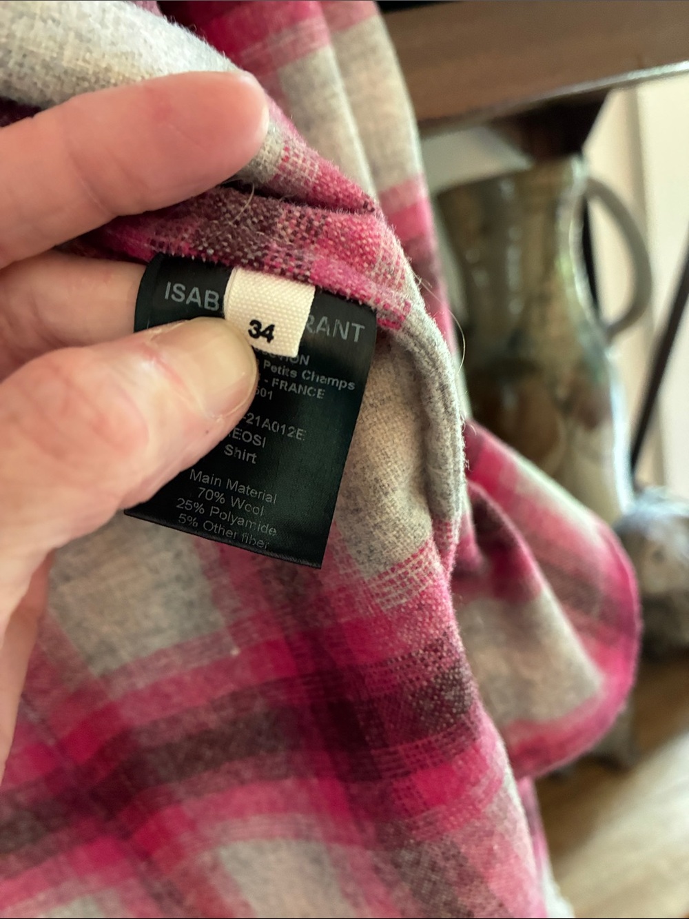Isabel Marant Pink Plaid Button-Down Shirt - Picture 5 of 7